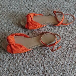 Charlotte Olympia neon orange canvas bow ankle wrap sandals size 8.5